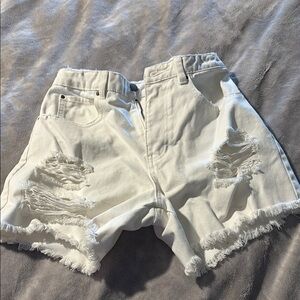 White Distressed Denim Shorts